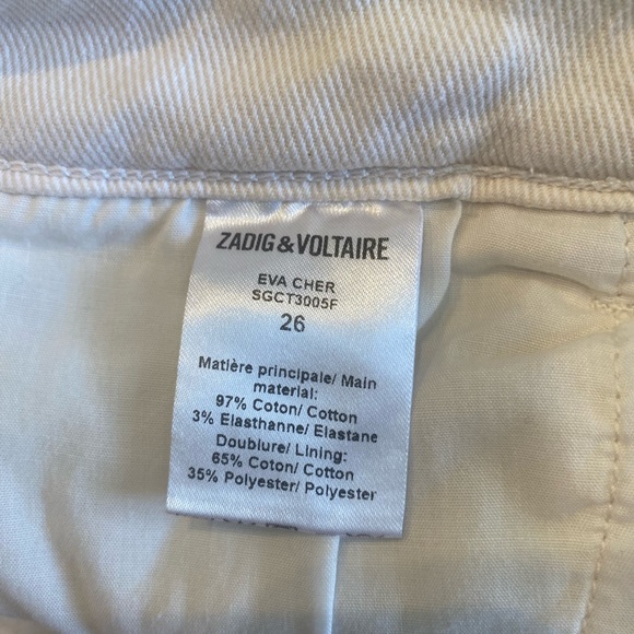 Zadig & Voltaire White Eva Zipper Raw Hem Skinny Jeans Size 26 - Picture 4 of 5